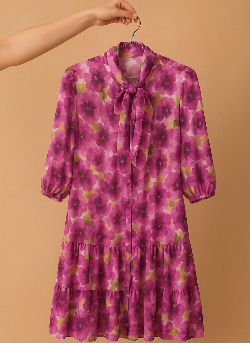 Floral Tie-Neck Midi Dress