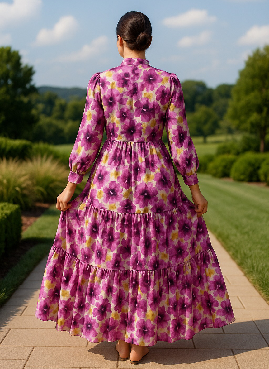Floral Tie-Neck Midi Dress